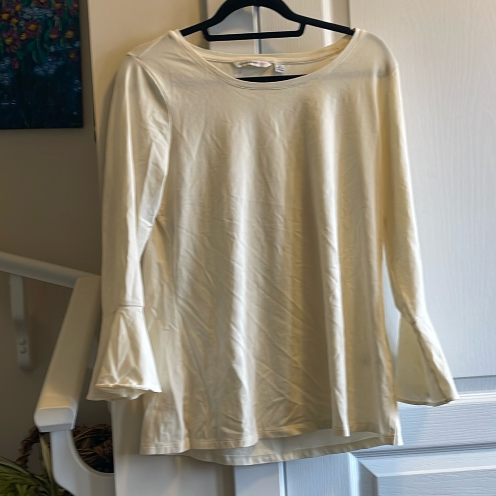Isaac Mizrshi oversized 3/4 sleeves soft cream top